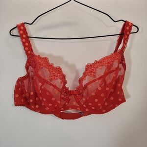 Maison Lejaby Red Polka Dot Floral Lace Bra - 36G